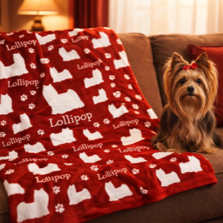Yorkie Yorkshire Dog Red Personalised Dog Blanket