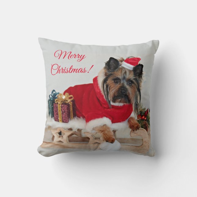 Yorkie Yorkshire Terrier Dog - Christmas Santa Hat Cushion (Front)