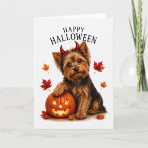 Yorkie Yorkshire Terrier Halloween Devil Dog Card