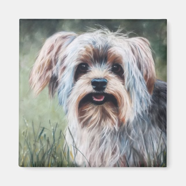 Yorkie Yorkshire Terrier in summer grass Magnet (Front)