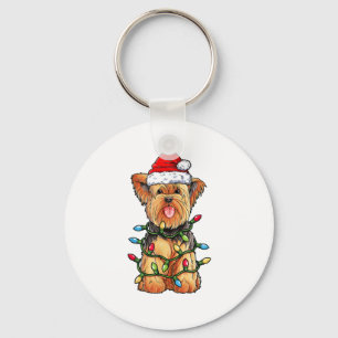 Yorkie Yorkshire Terrier Santa Christmas Tree Ligh Key Ring