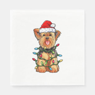 Yorkie Yorkshire Terrier Santa Christmas Tree Ligh Napkin
