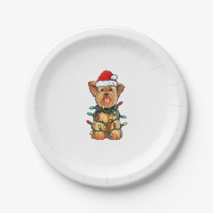 Yorkie Yorkshire Terrier Santa Christmas Tree Ligh Paper Plate