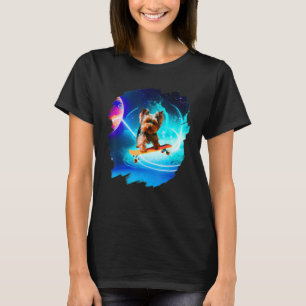 Yorkie Yorkshire Terrier Skateboarding Space Retro T-Shirt