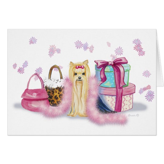 Yorkie Yorkshire Terrier with Feather Boa Cards