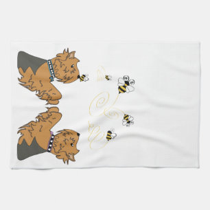 Yorkies and bees tea towel
