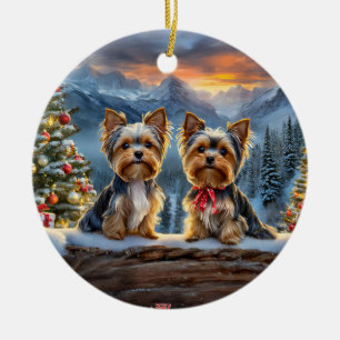 Yorkies Holiday Design By Rich AMeN Gill Ceramic Tree Decoration