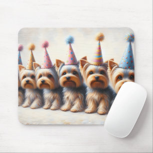 Yorkies With Party Hats Mouse Mat