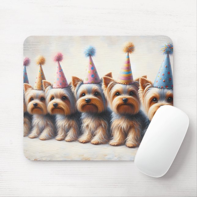 Yorkies With Party Hats Mouse Mat (With Mouse)