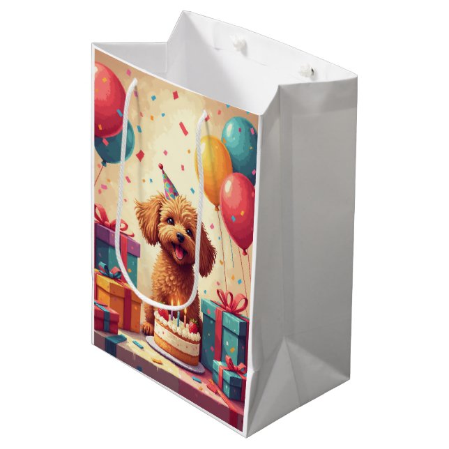 Yorkipoo Birthday Celebration Medium Gift Bag (Front Angled)