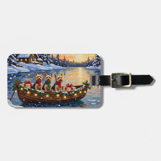 Yorkipoo Christmas Boat Holiday Luggage Tag (Front Horizontal)
