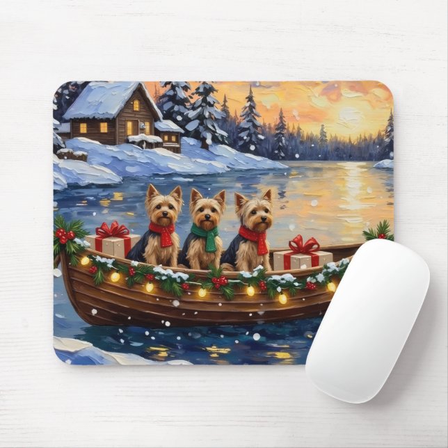 Yorkipoo Christmas Boat Holiday Mouse Mat (With Mouse)