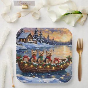 Yorkipoo Christmas Boat Holiday Paper Plate