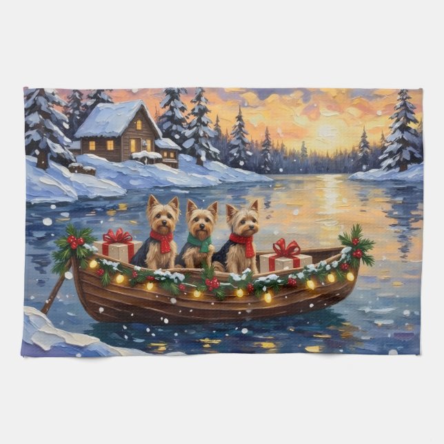 Yorkipoo Christmas Boat Holiday Tea Towel (Horizontal)