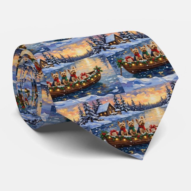 Yorkipoo Christmas Boat Holiday Tie (Rolled)