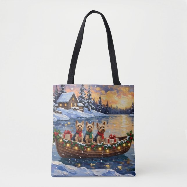 Yorkipoo Christmas Boat Holiday Tote Bag (Front)