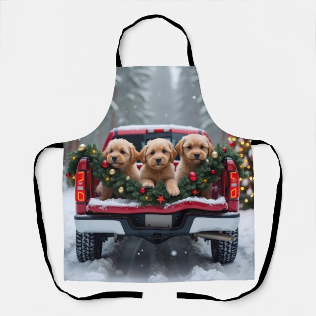 Yorkipoo Christmas Red Truck Holiday Gift Apron (Front)
