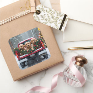Yorkipoo Christmas Red Truck Holiday Gift Square Sticker