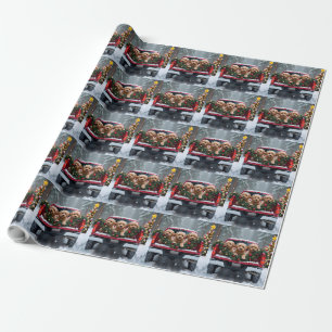 Yorkipoo Christmas Red Truck Holiday Gift Wrapping Paper