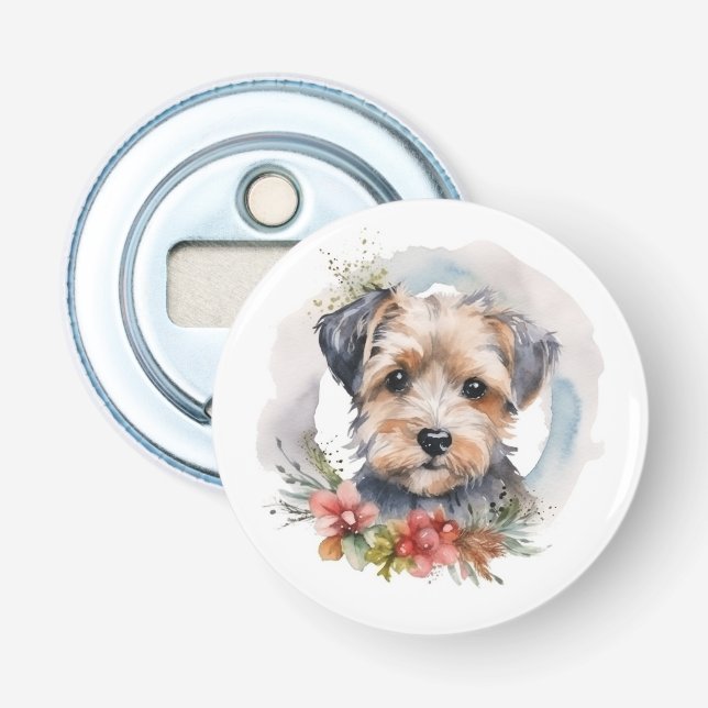 Yorkipoo Christmas Wreath Festive Pup Bottle Opener (Front)