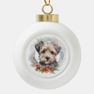 Yorkipoo Christmas Wreath Festive Pup Ceramic Ball Christmas Ornament
