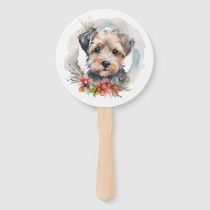 Yorkipoo Christmas Wreath Festive Pup Hand Fan