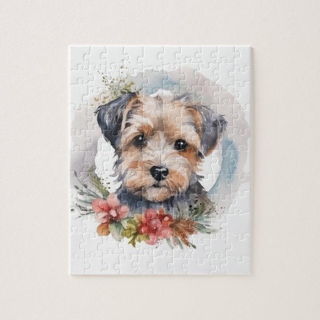 Yorkipoo Christmas Wreath Festive Pup Jigsaw Puzzle (Vertical)
