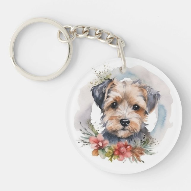 Yorkipoo Christmas Wreath Festive Pup Key Ring (Front)
