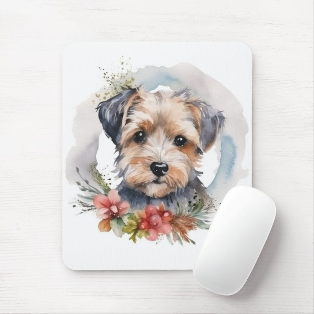 Yorkipoo Christmas Wreath Festive Pup Mouse Mat (With Mouse)