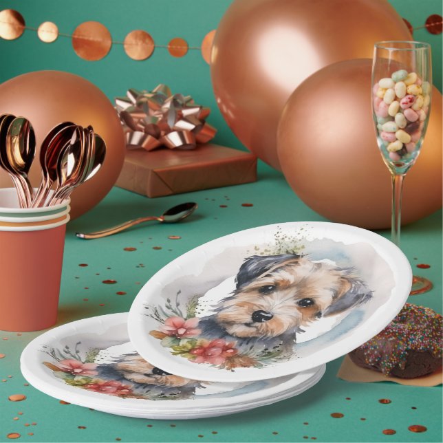 Yorkipoo Christmas Wreath Festive Pup Paper Plate (Multi)