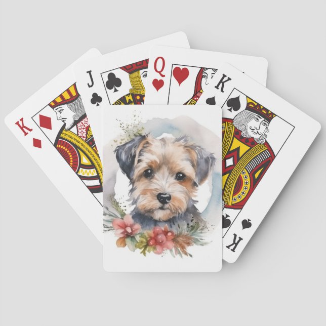 Yorkipoo Christmas Wreath Festive Pup Playing Cards (Back)