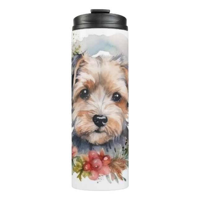 Yorkipoo Christmas Wreath Festive Pup Thermal Tumbler (Front)