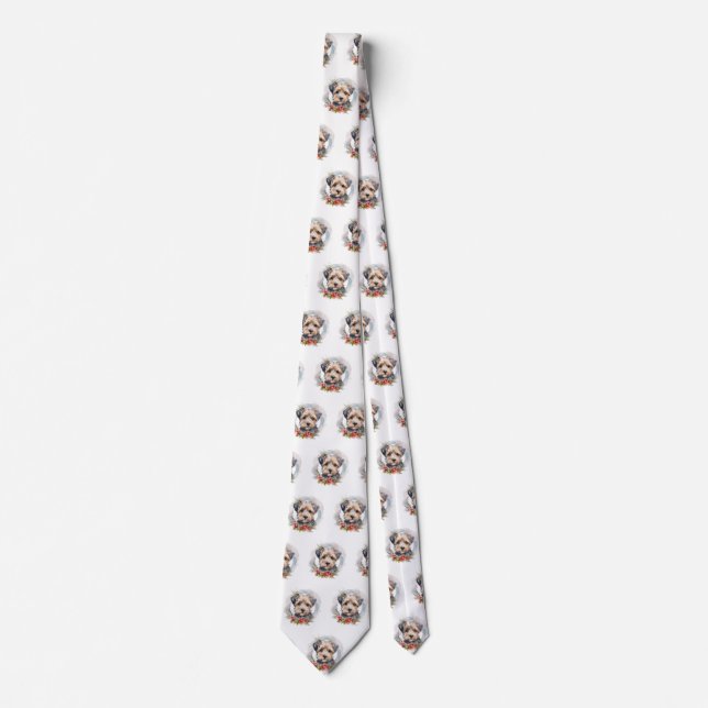 Yorkipoo Christmas Wreath Festive Pup Tie (Front)
