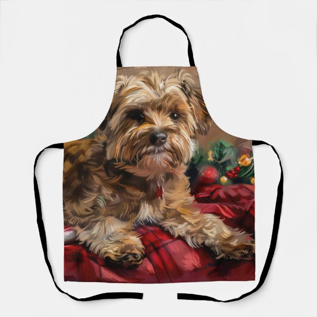 Yorkipoo Dog Christmas Festive Apron (Front)