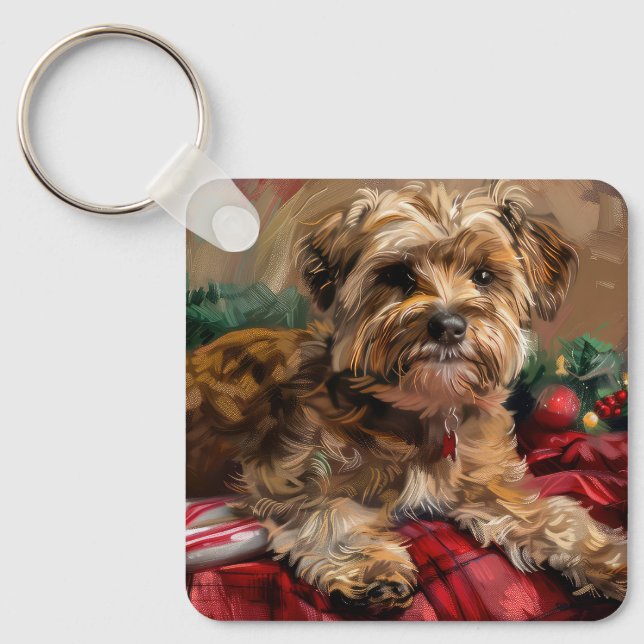 Yorkipoo Dog Christmas Festive Key Ring (Front)