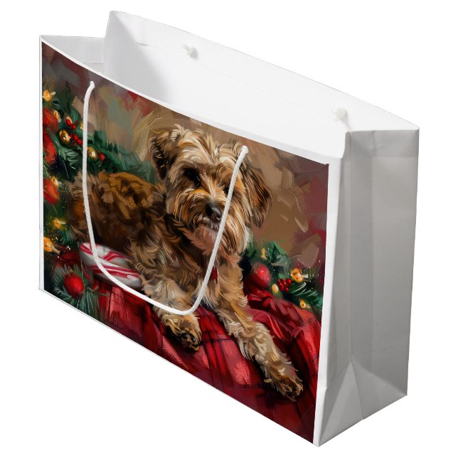 Yorkipoo Dog Christmas Festive Large Gift Bag (Front Angled)