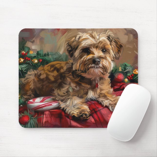 Yorkipoo Dog Christmas Festive Mouse Mat (With Mouse)