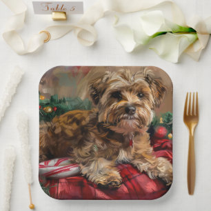 Yorkipoo Dog Christmas Festive Paper Plate