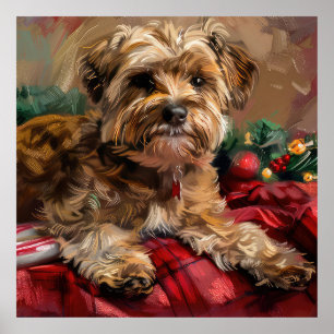 Yorkipoo Dog Christmas Festive Poster