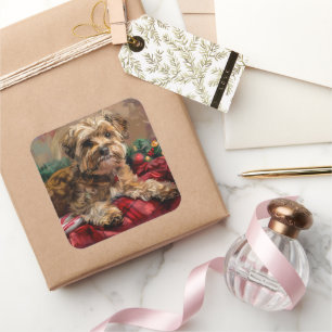 Yorkipoo Dog Christmas Festive Square Sticker