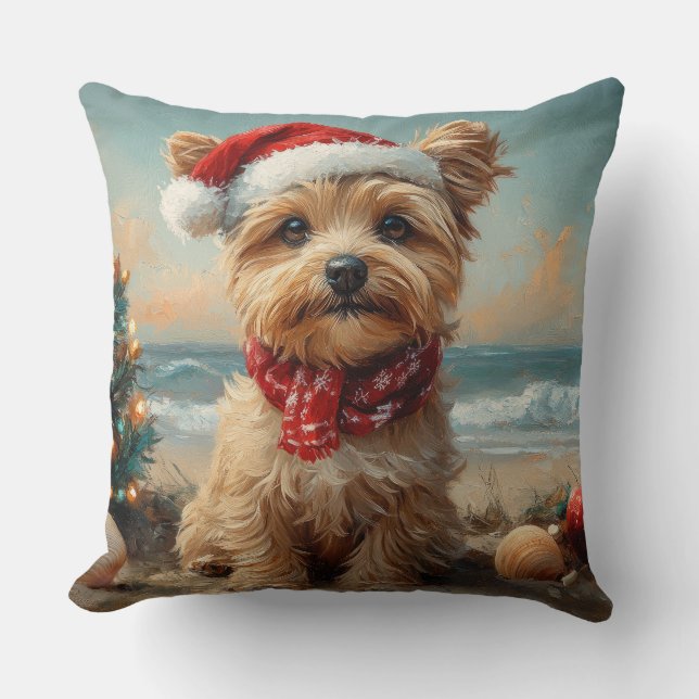 Yorkipoo Dog Christmas Vintage Beach Cushion (Front)
