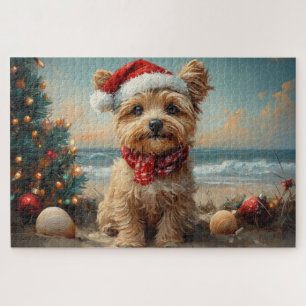 Yorkipoo Dog Christmas Vintage Beach Jigsaw Puzzle
