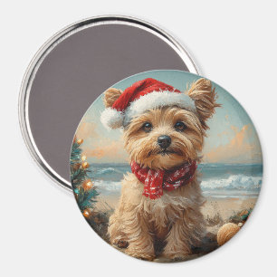 Yorkipoo Dog Christmas Vintage Beach Magnet
