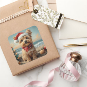 Yorkipoo Dog Christmas Vintage Beach Square Sticker