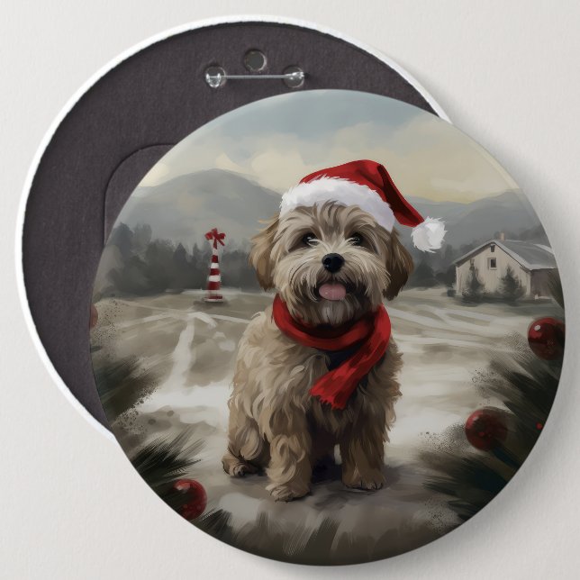 Yorkipoo Dog in Snow Christmas 6 Cm Round Badge (Front & Back)