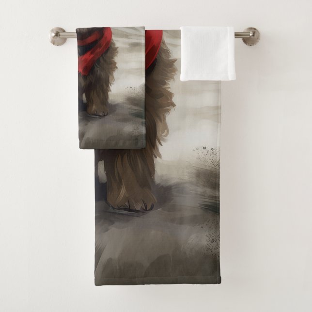 Yorkipoo Dog in Snow Christmas Bath Towel Set (Insitu)