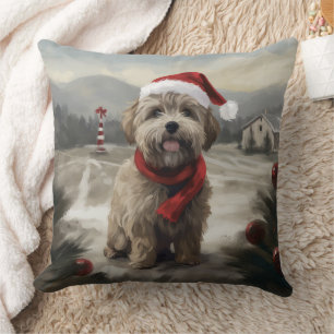 Yorkipoo Dog in Snow Christmas Cushion