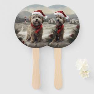 Yorkipoo Dog in Snow Christmas Hand Fan