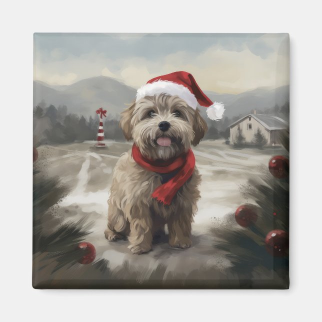 Yorkipoo Dog in Snow Christmas Magnet (Front)