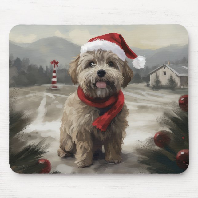 Yorkipoo Dog in Snow Christmas Mouse Mat (Front)